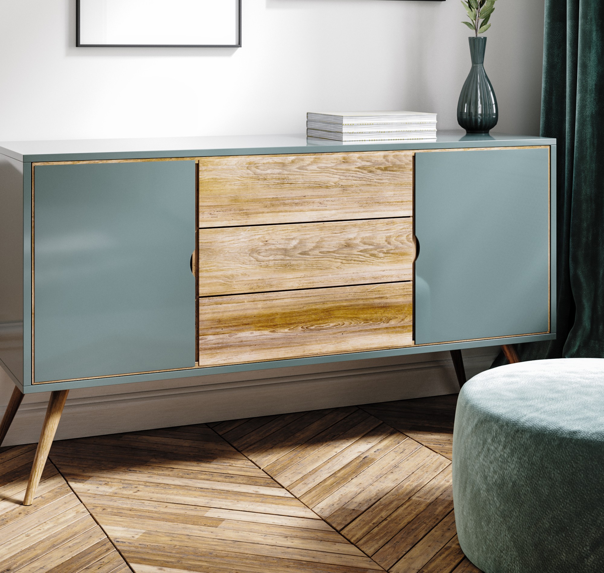 Custom wooden console painted blue